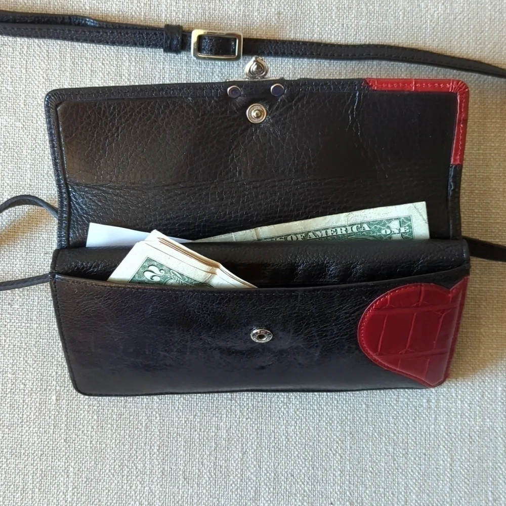 Vintage Brighton Crossbody Wallet heart motif leather - Picture 4 of 6
